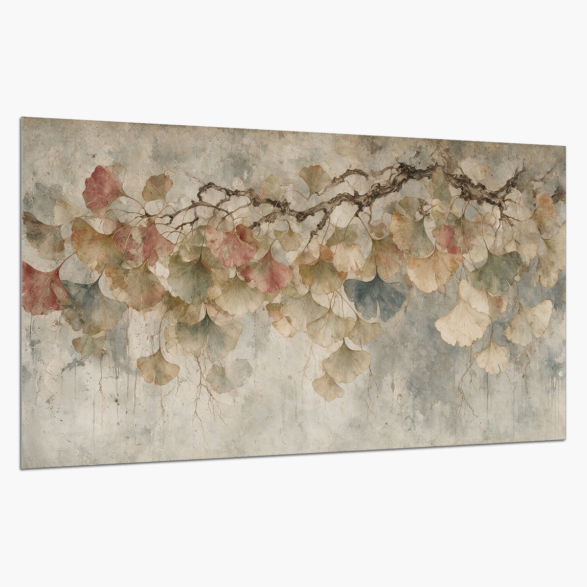 Cream and blush ginkgo leaves on delicate branches single poster print on a white background