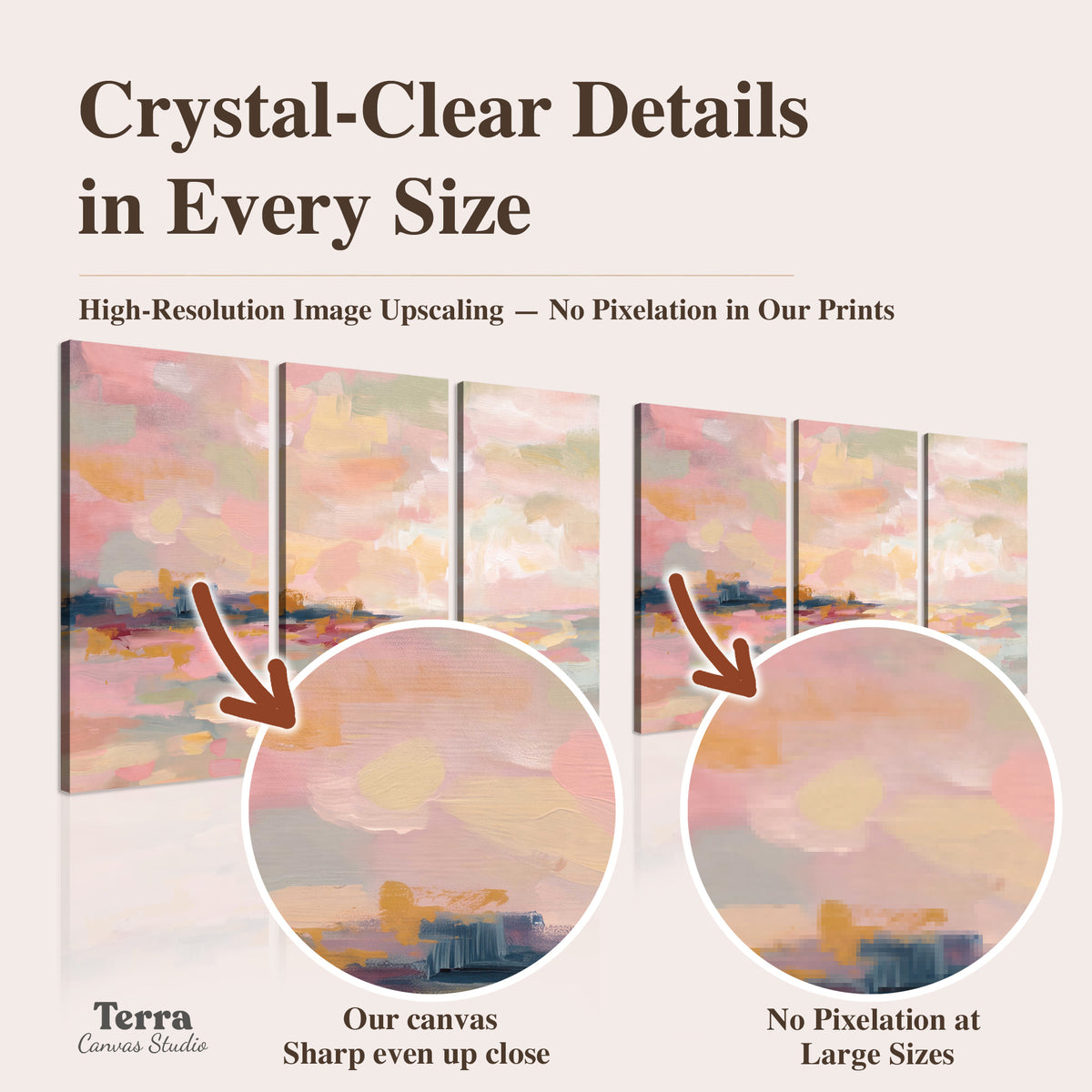 Pink, peach and yellow painted-style sky and water reflections artwork quality information