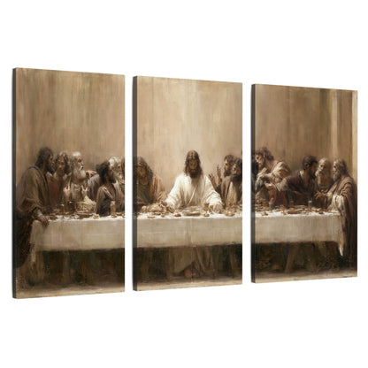 Sepia Last Supper oil painting 3 piece canvas wall art set on a white background
