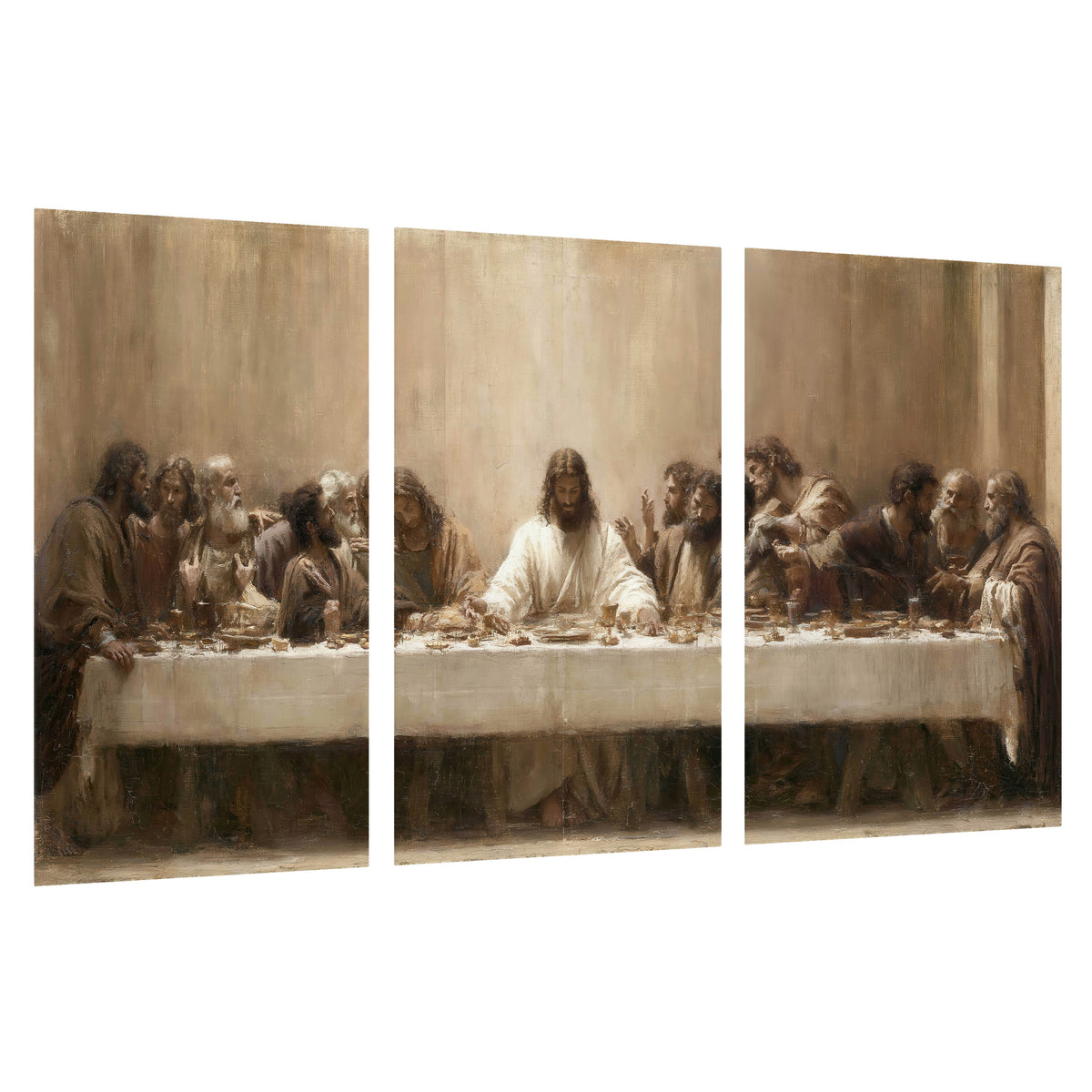 Sepia Last Supper oil painting set of 3 poster prints on a white background
