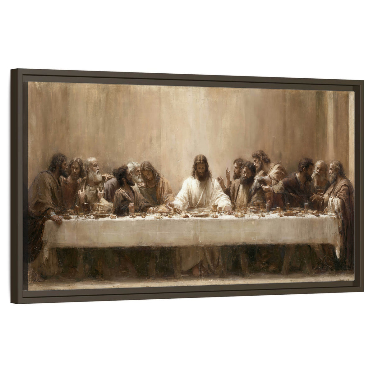 Sepia Last Supper oil painting framed canvas wall art on a white background