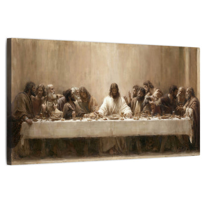 Sepia Last Supper oil painting stretched canvas wall art on a white background