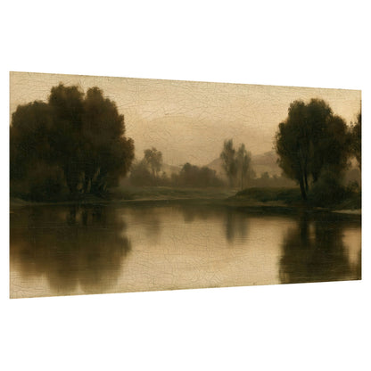 Antique sepia river painting poster print on a white background