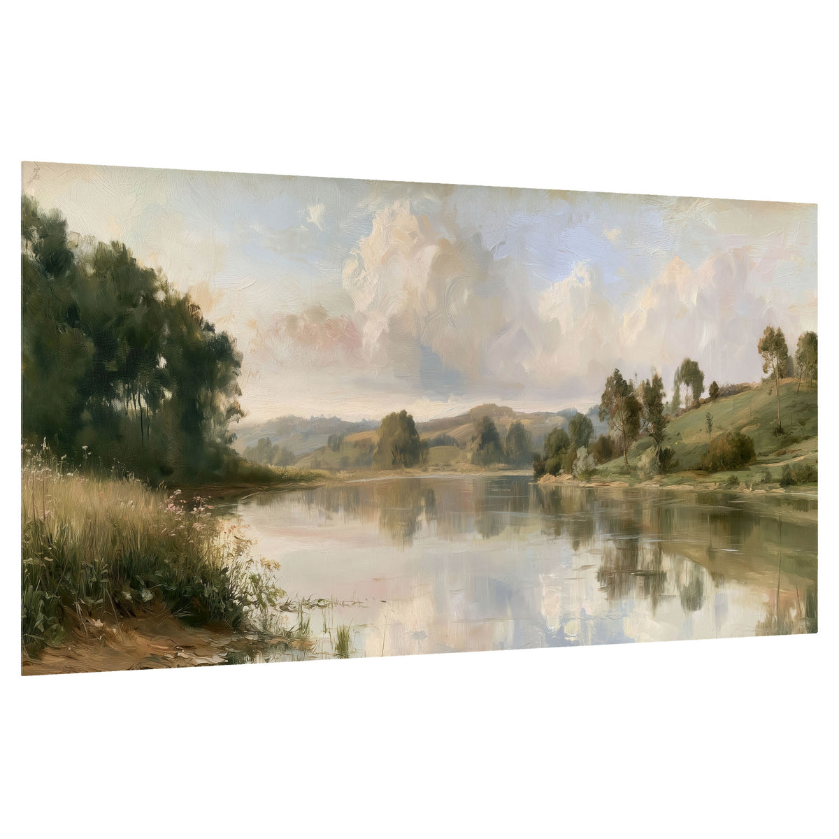 Summer river countryside painting poster print on a white background