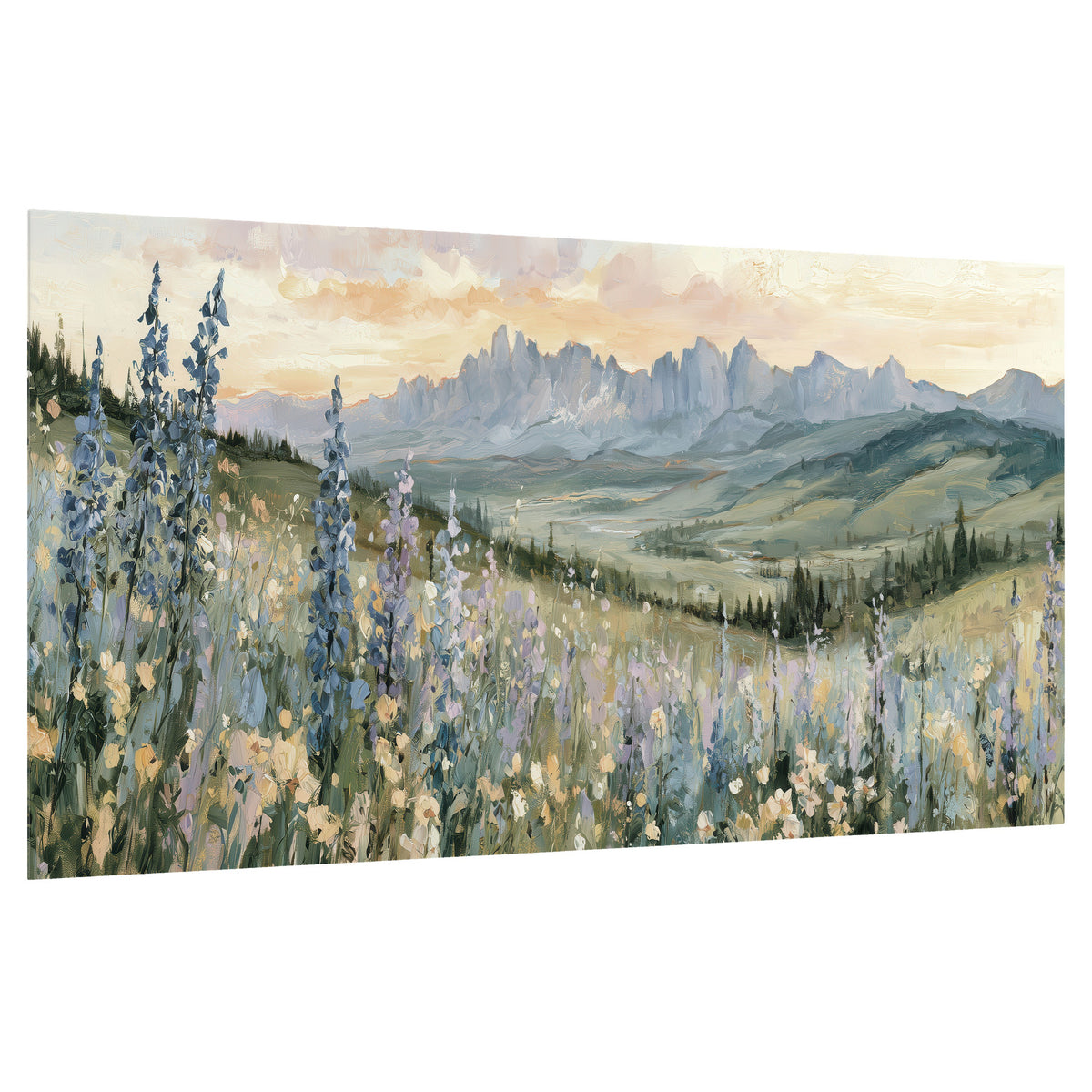 Mountain wildflower valley painting poster print on a white background