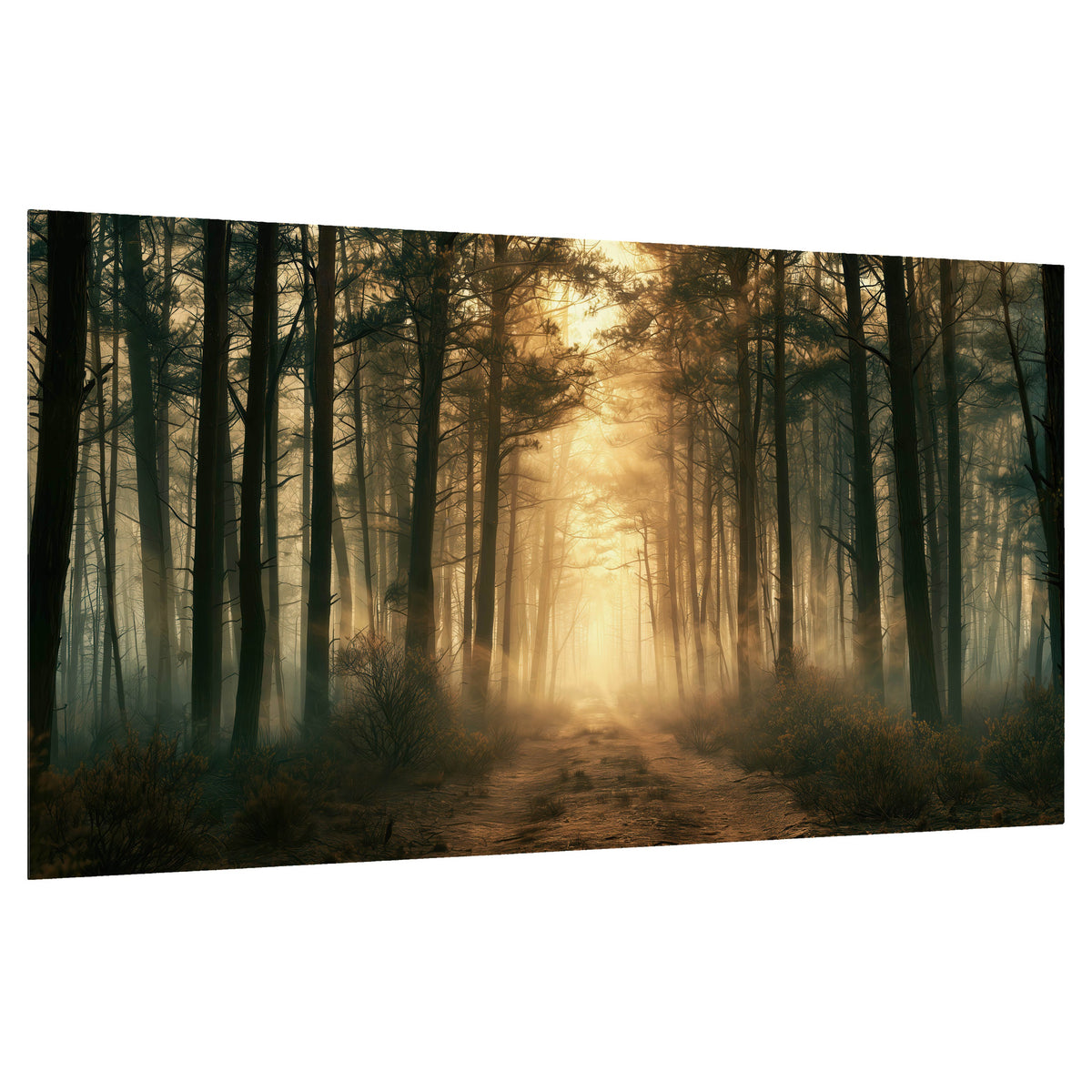 Golden forest path painting poster print on a white background