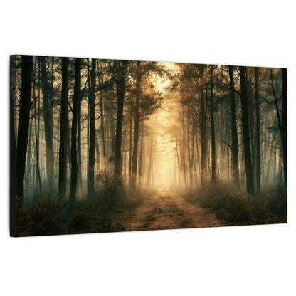 Golden forest path painting stretched canvas wall art on a white background