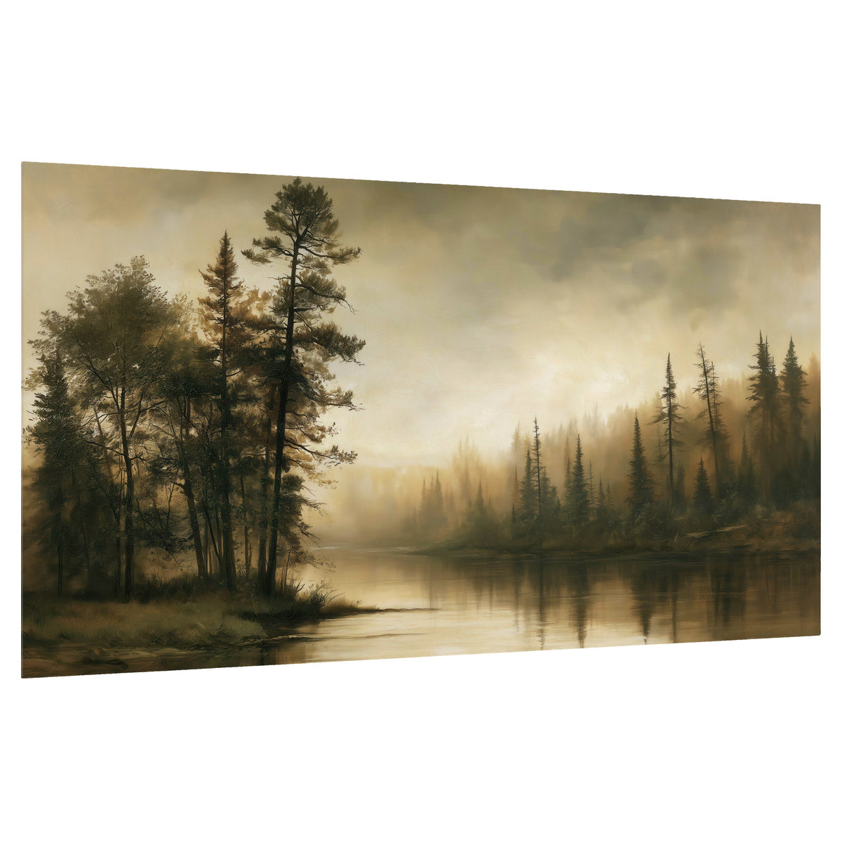 Sepia river forest painting poster print on a white background