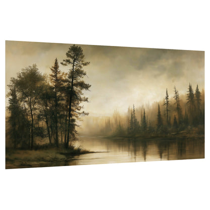 Sepia river forest painting poster print on a white background