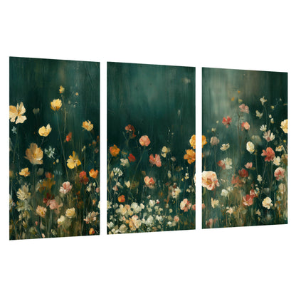 Moody wildflower garden painting set of 3 poster prints on a white background
