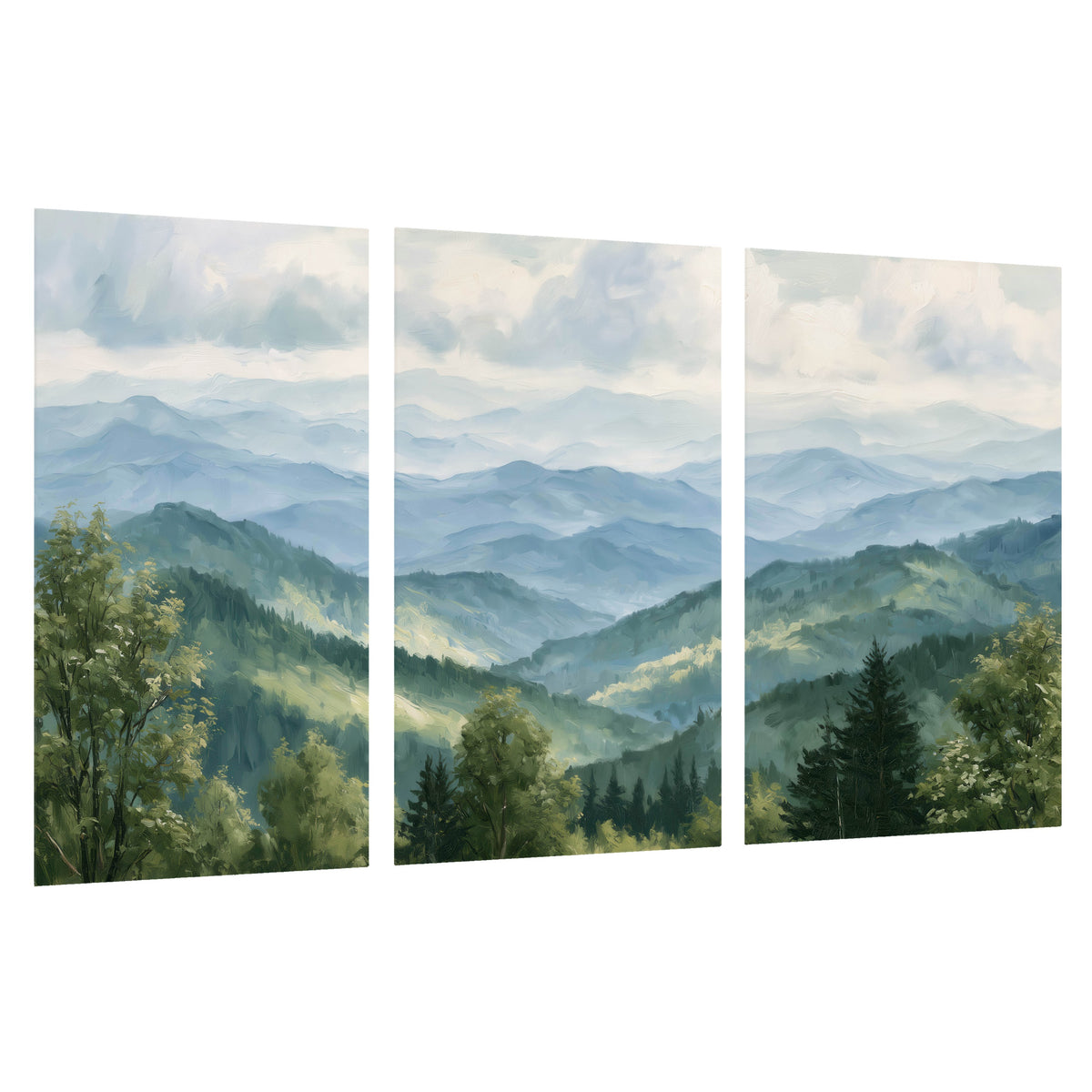 Smoky mountain vista painting set of 3 poster prints on a white background