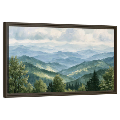 Smoky mountain vista painting framed canvas wall art on a white background