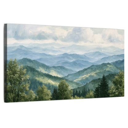 Smoky mountain vista painting stretched canvas wall art on a white background