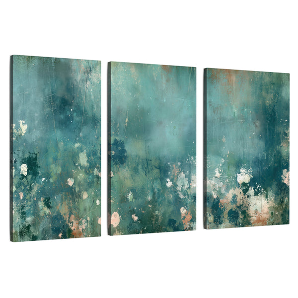 Teal Abstract Garden Wall Art – Distressed Floral Painting
