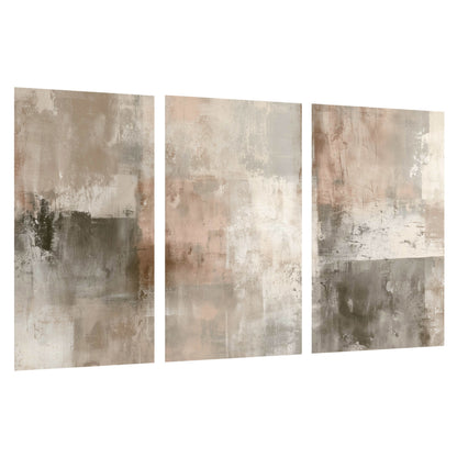 Blush and taupe abstract painting set of 3 poster prints on a white background