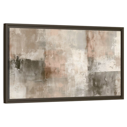 Blush and taupe abstract painting framed canvas wall art on a white background