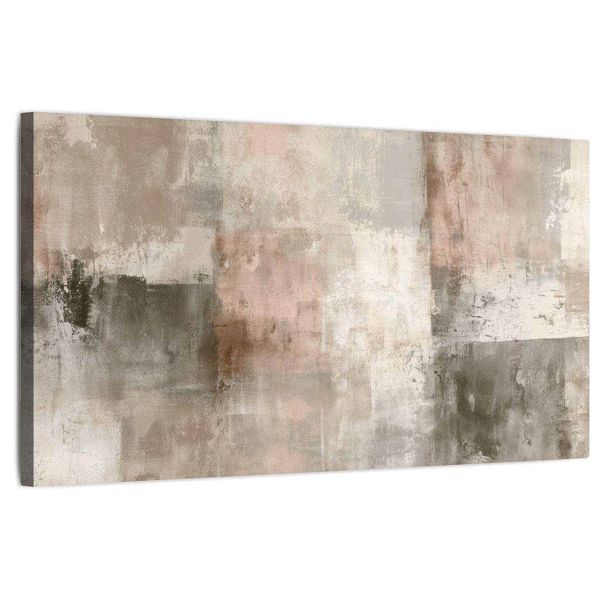 Blush and taupe abstract painting stretched canvas wall art on a white background