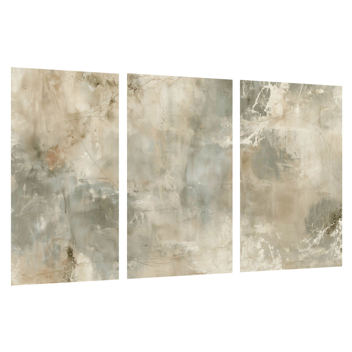 Neutral marble abstract painting set of 3 poster prints on a white background