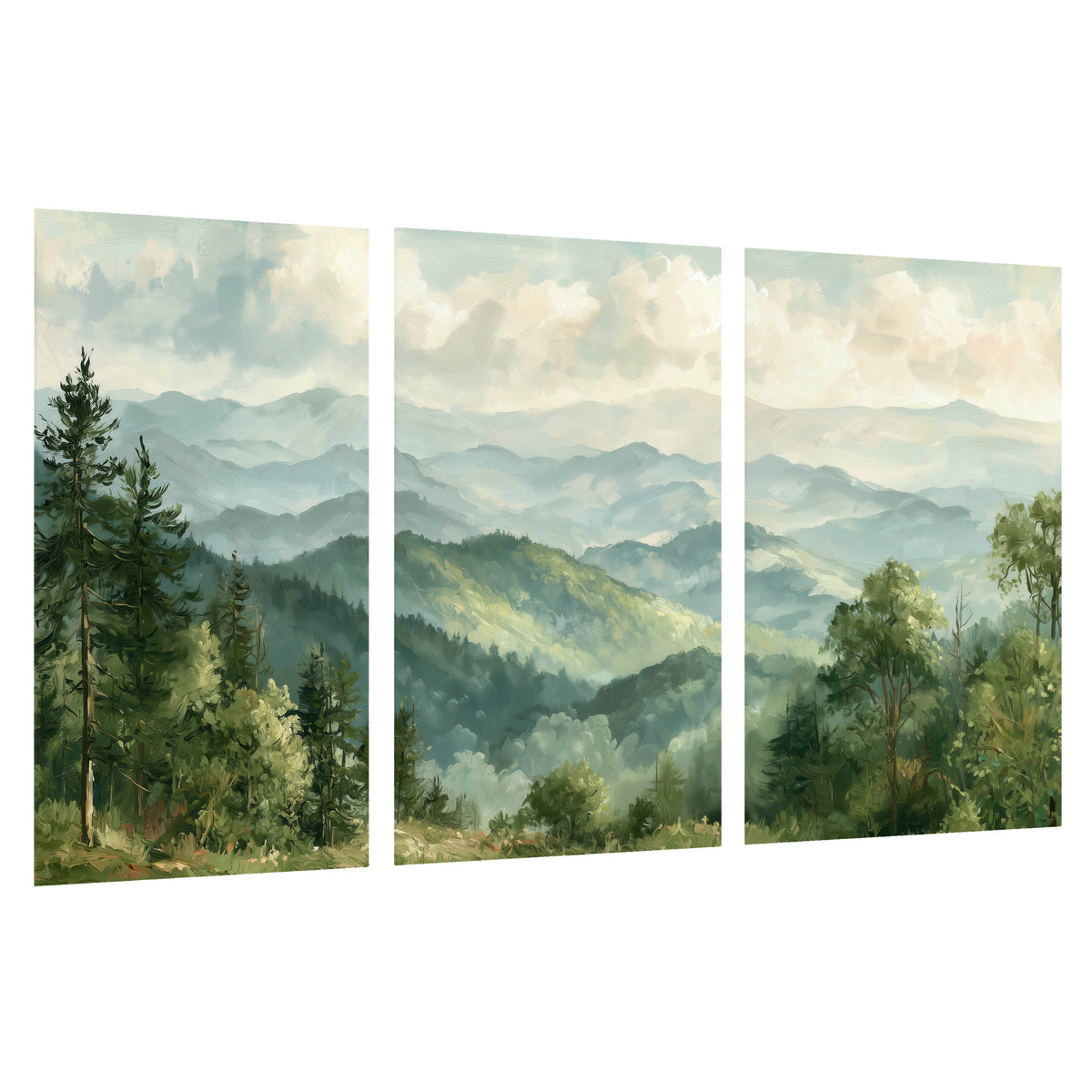 Green mountain valley painting set of 3 poster prints on a white background