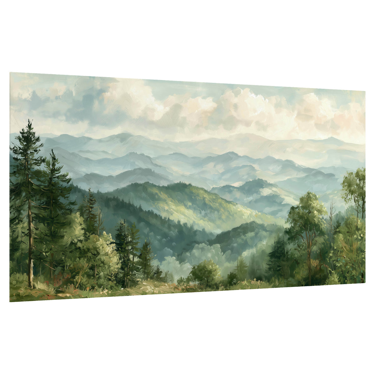 Green mountain valley painting poster print on a white background