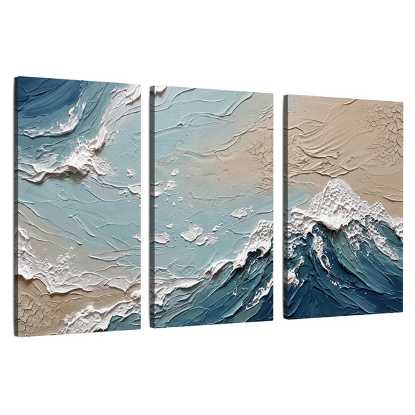 Textured Ocean Wave Beach Wall Art – 3D Impasto Coastal Painting