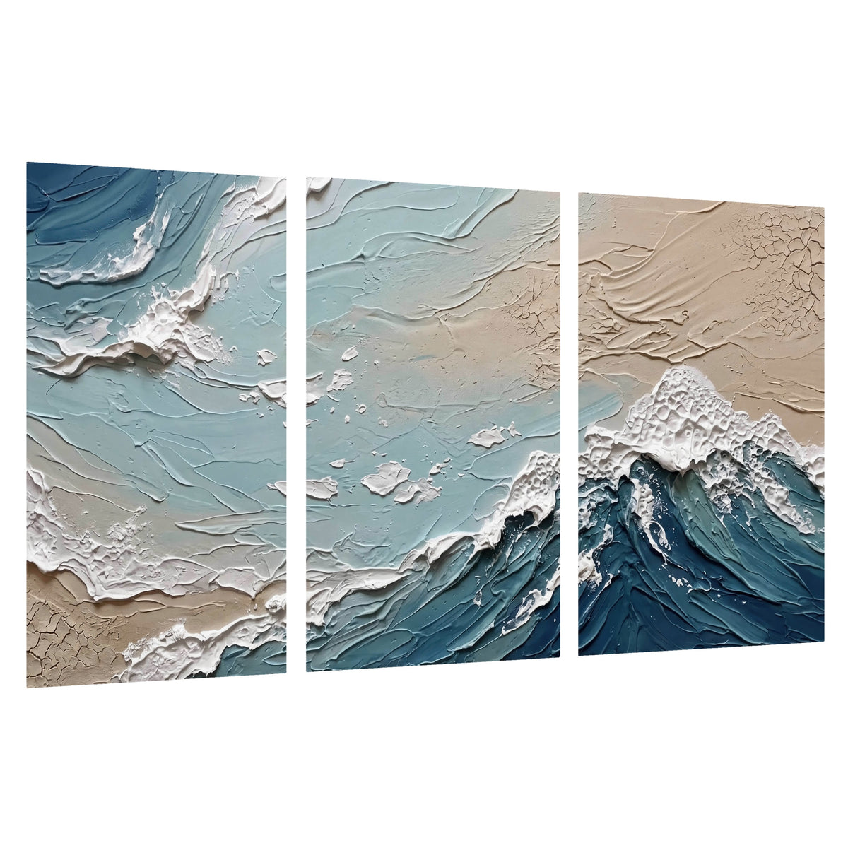 Textured ocean wave painting set of 3 poster prints on a white background