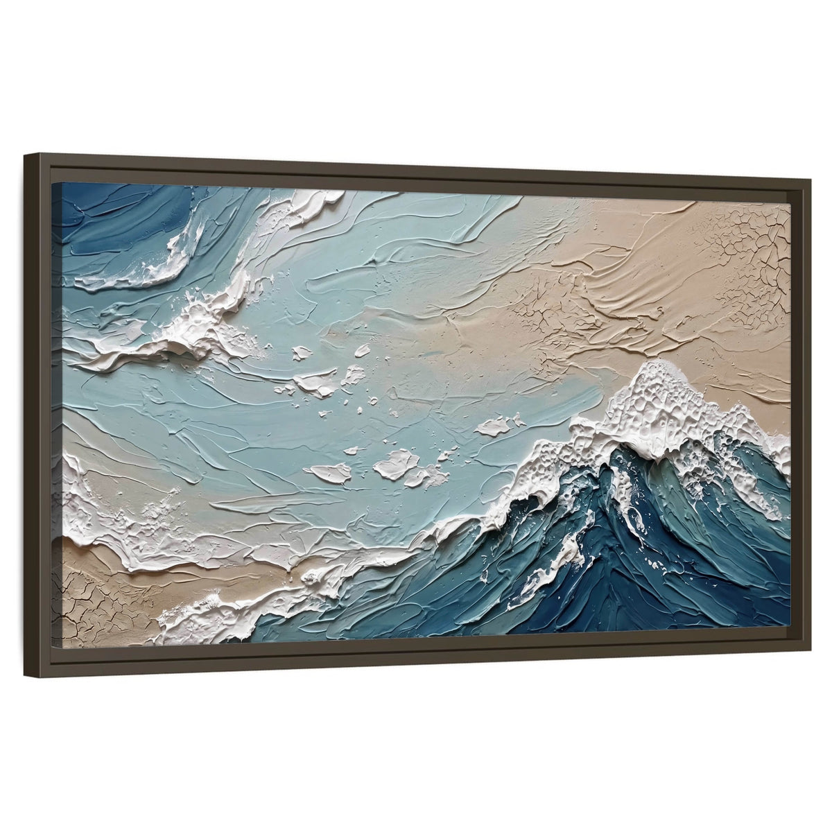 Textured ocean wave painting framed canvas wall art on a white background