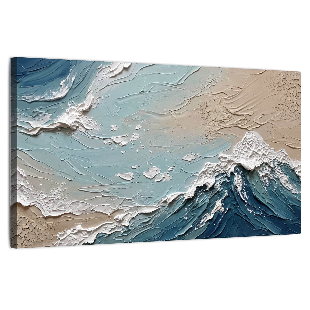 Textured ocean wave painting stretched canvas wall art on a white background
