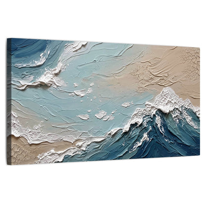 Textured ocean wave painting stretched canvas wall art on a white background
