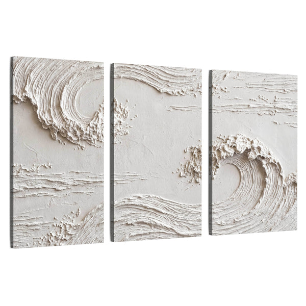 White Plaster Wave Wall Art – Textured 3D Neutral Sculpture Print