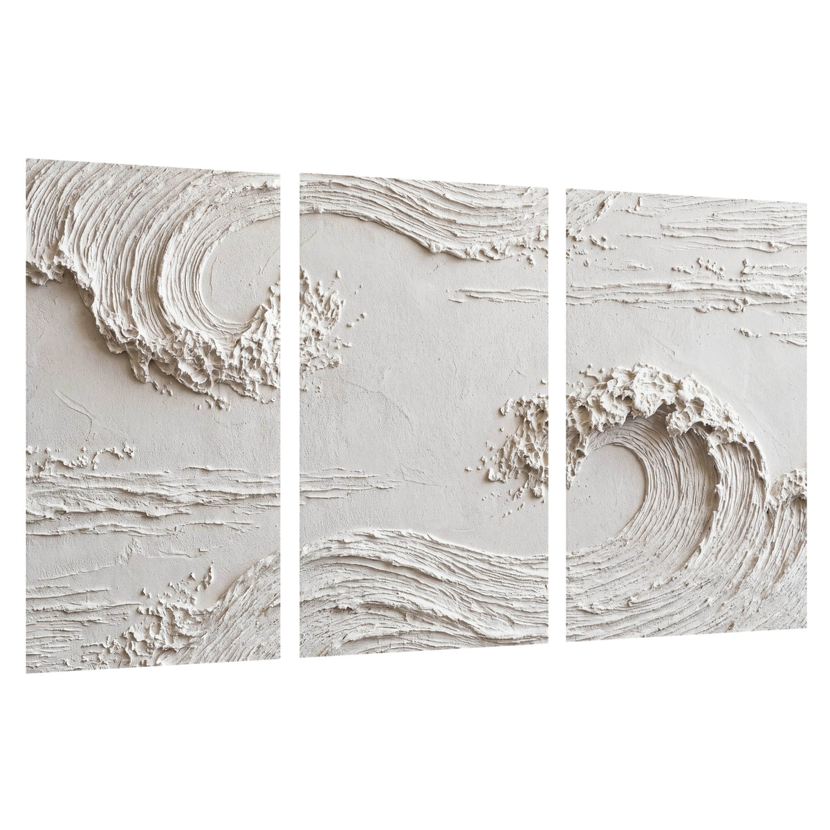 White plaster wave art set of 3 poster prints on a white background