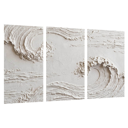 White plaster wave art set of 3 poster prints on a white background