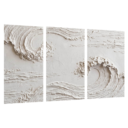 White plaster wave art set of 3 poster prints on a white background