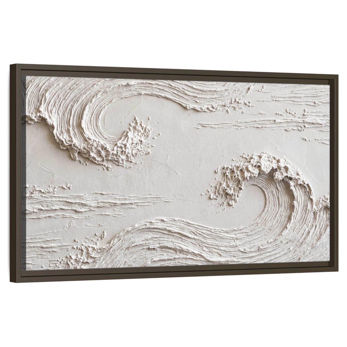 White plaster wave art framed canvas wall art on a white background