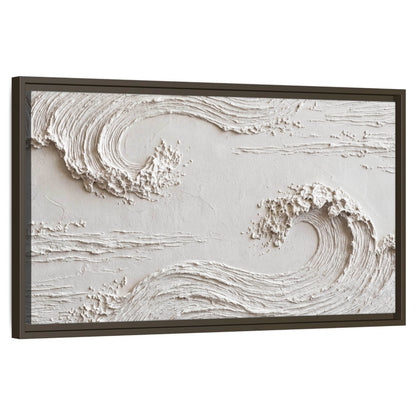 White plaster wave art framed canvas wall art on a white background