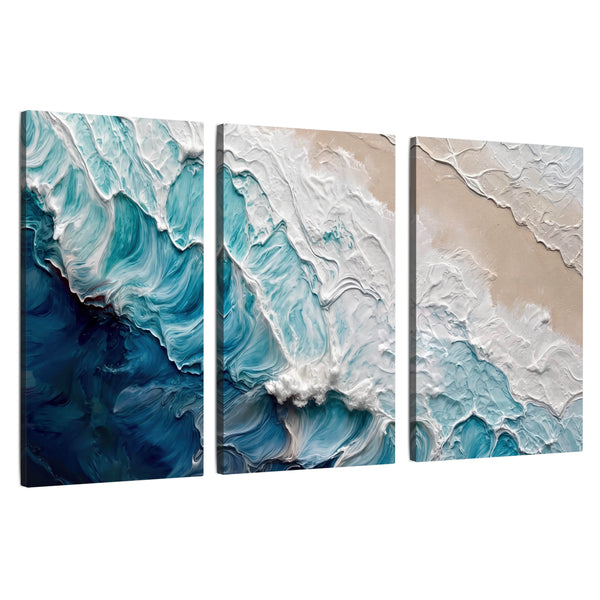 Turquoise Ocean Wave Wall Art – Textured Aerial Beach Painting