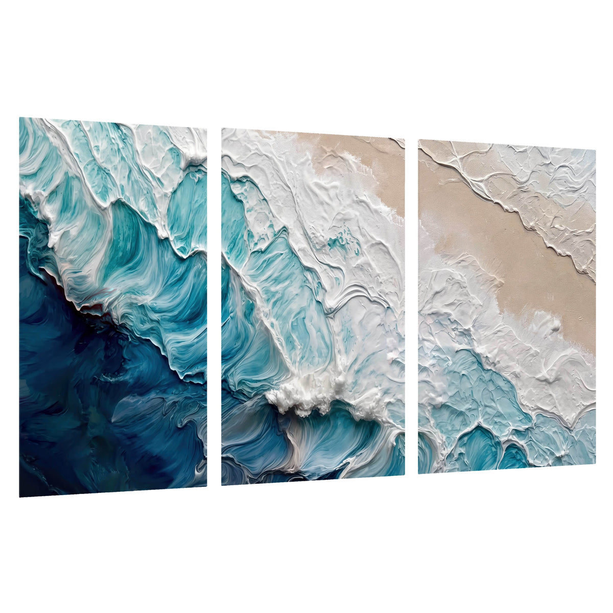 Turquoise ocean wave painting set of 3 poster prints on a white background