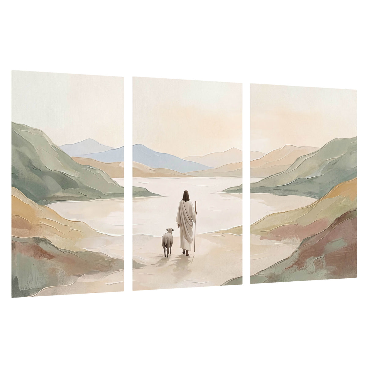 Minimalist Good Shepherd painting set of 3 poster prints on a white background