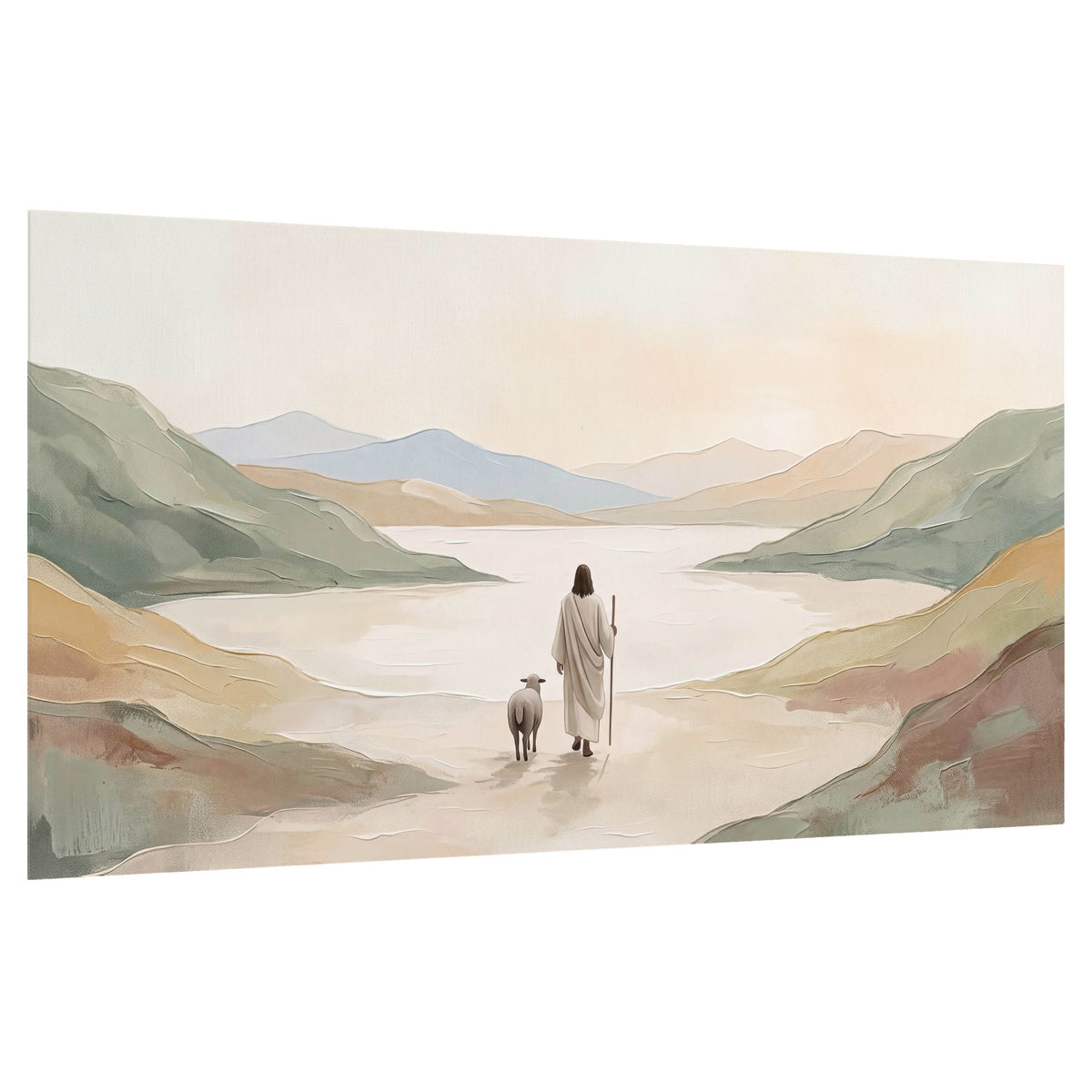 Minimalist Good Shepherd painting poster print on a white background