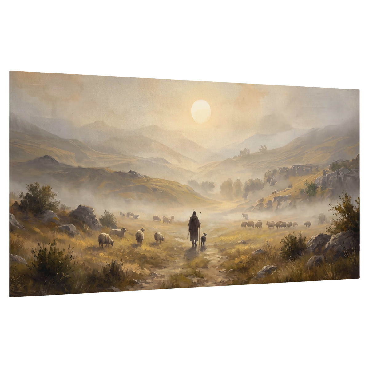 Shepherd and flock painting poster print on a white background
