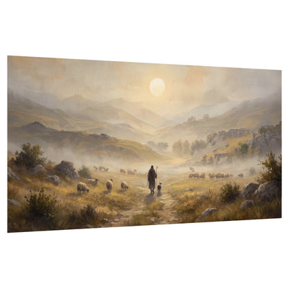Shepherd and flock painting poster print on a white background