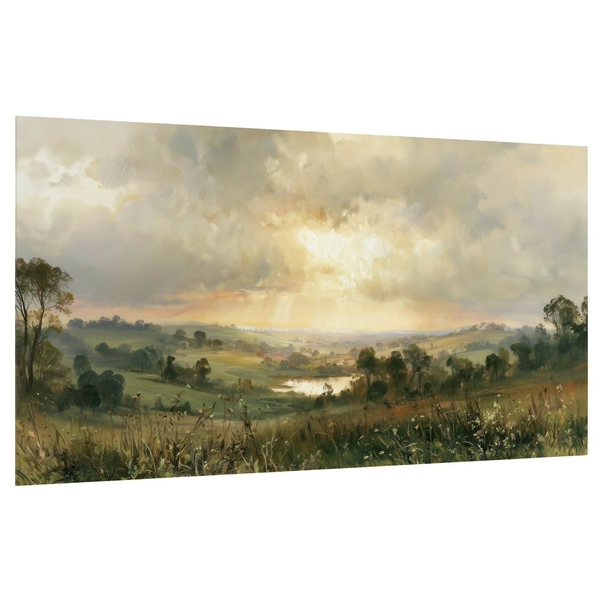 Sunbeams over countryside painting poster print on a white background