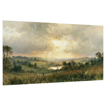 Sunbeams over countryside painting poster print on a white background