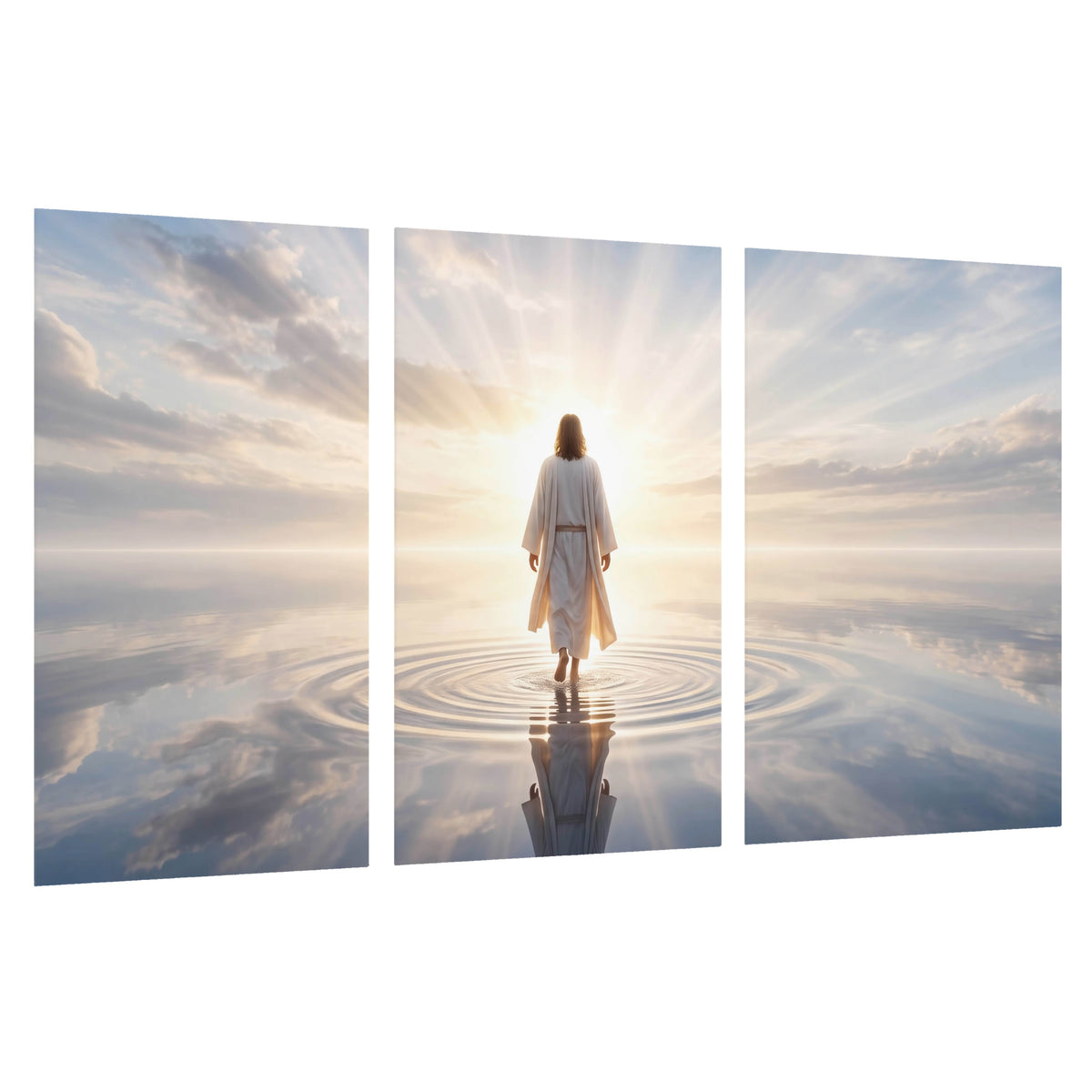 Jesus walking on water painting set of 3 poster prints on a white background