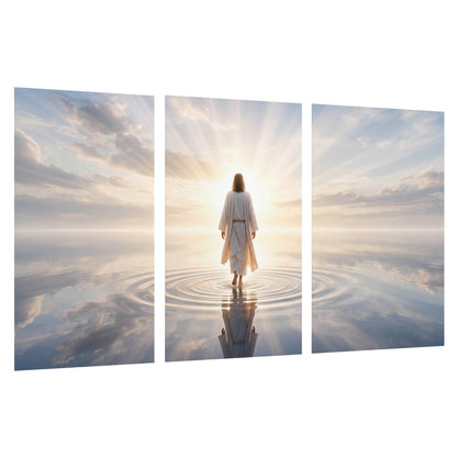 Jesus walking on water painting set of 3 poster prints on a white background