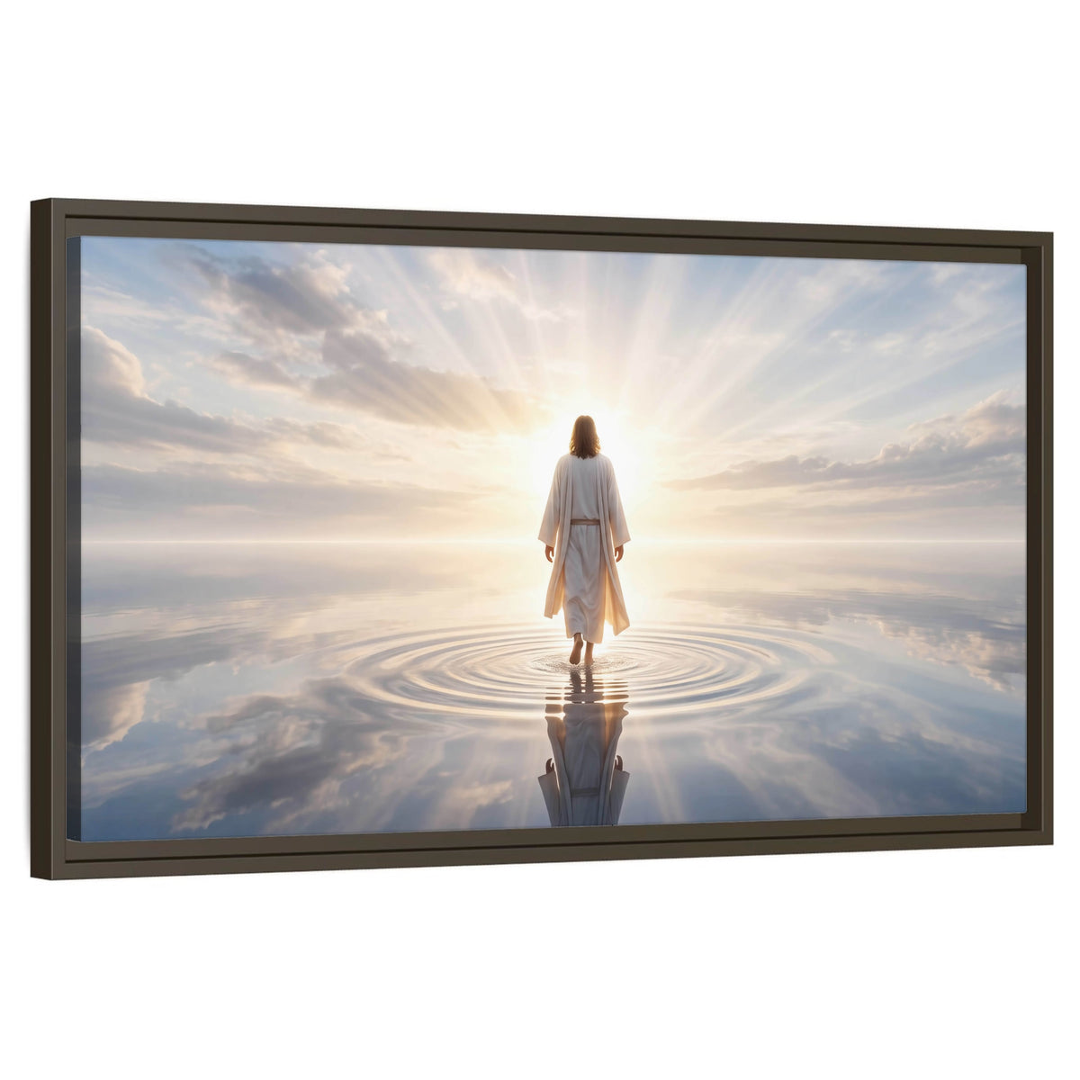 Jesus walking on water painting framed canvas wall art on a white background