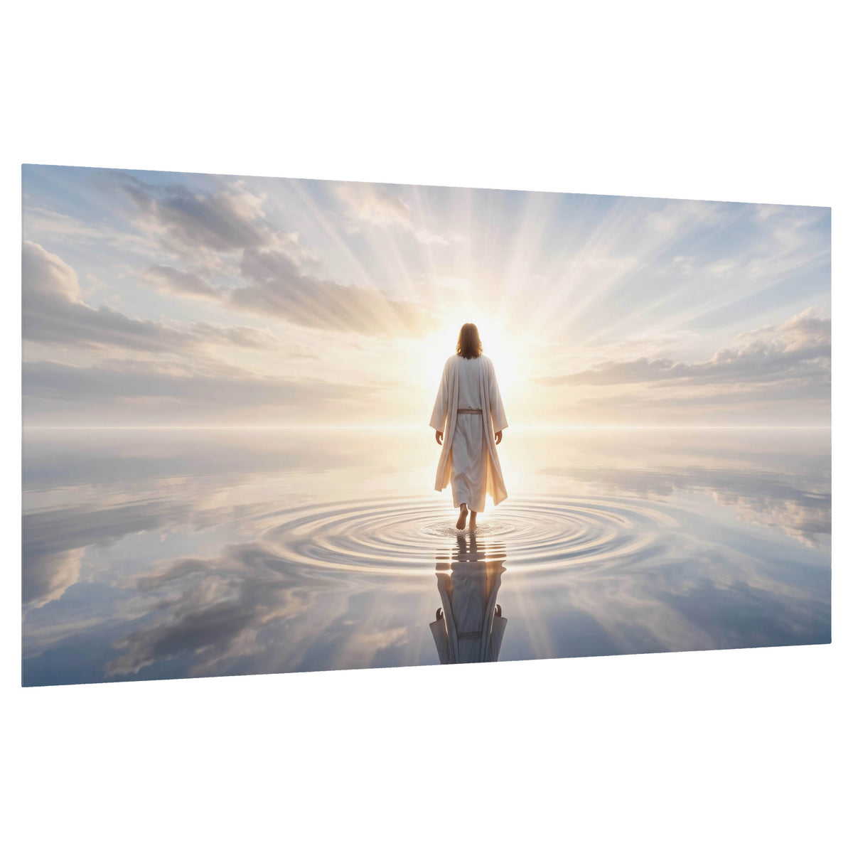 Jesus walking on water painting poster print on a white background