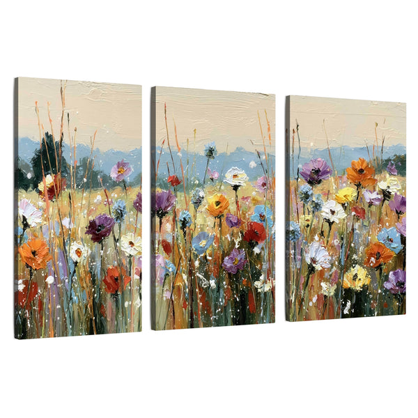 Colorful Wildflower Meadow Wall Art – Textured Floral Oil Painting