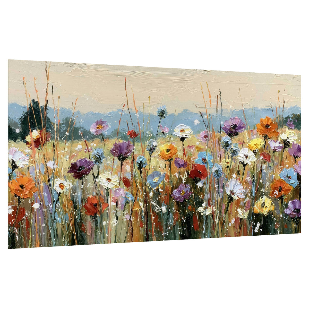 Colorful wildflower meadow painting poster print on a white background