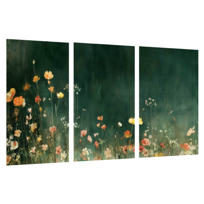 Dark green wildflower painting set of 3 poster prints on a white background